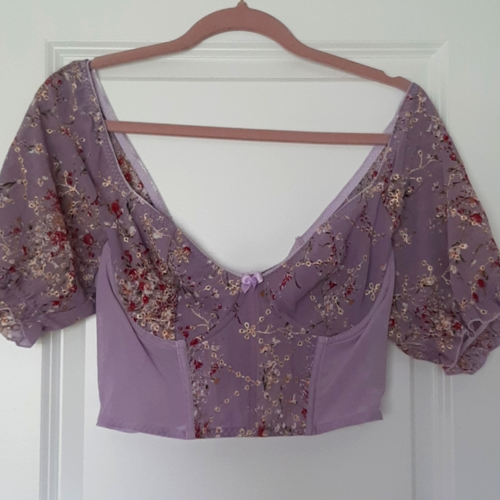 💜 Lilac mesh embroidered lingerie underwire bra top